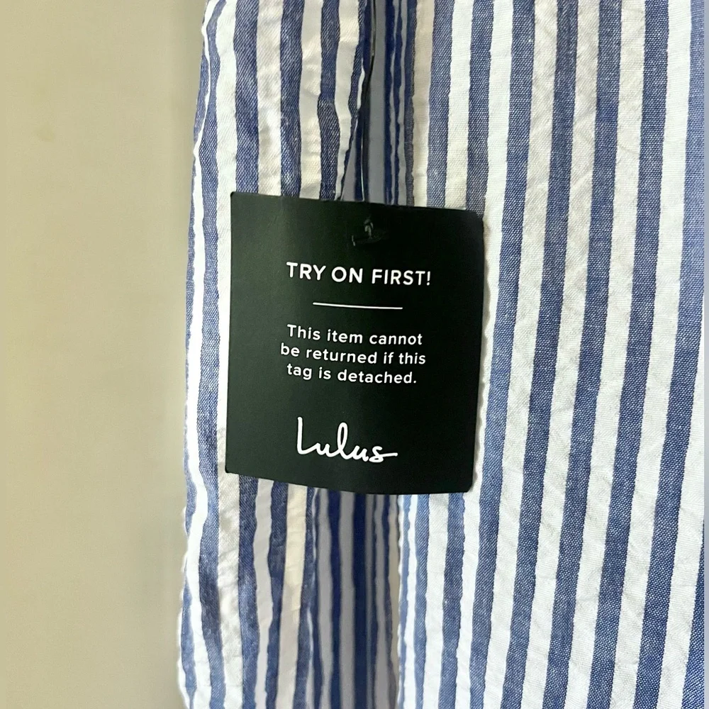 Messina Blue Striped Wide-Leg Jumpsuit by Lulus - Picture 5 of 9